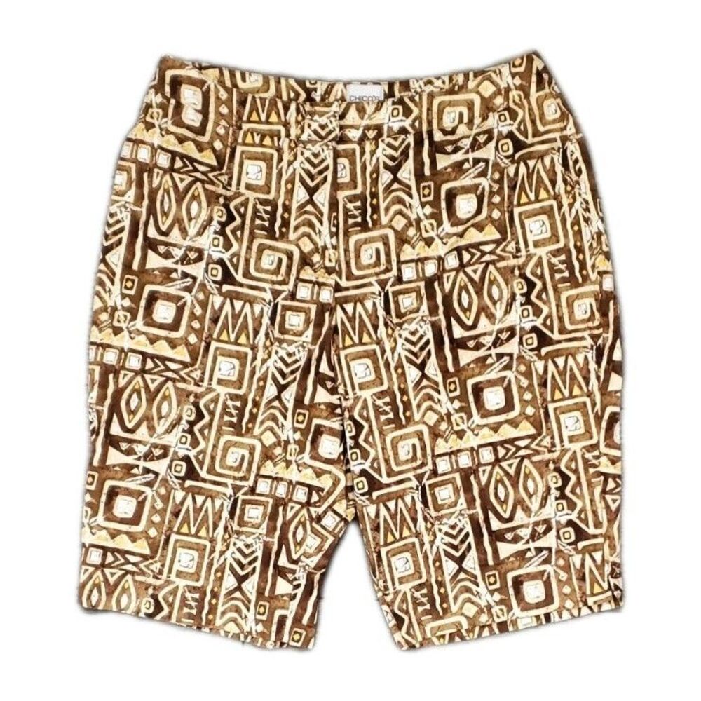 Chicos 10 Giraffe Brown Print Geometric Knee Length Shorts Abstract Patterned